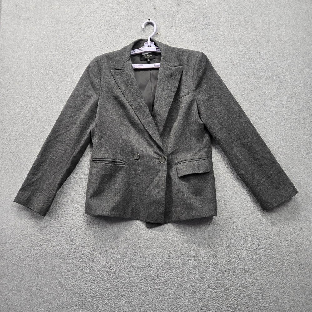 Talbots Women Blazer 12P Gray Polyester Wool Business Double Breasted